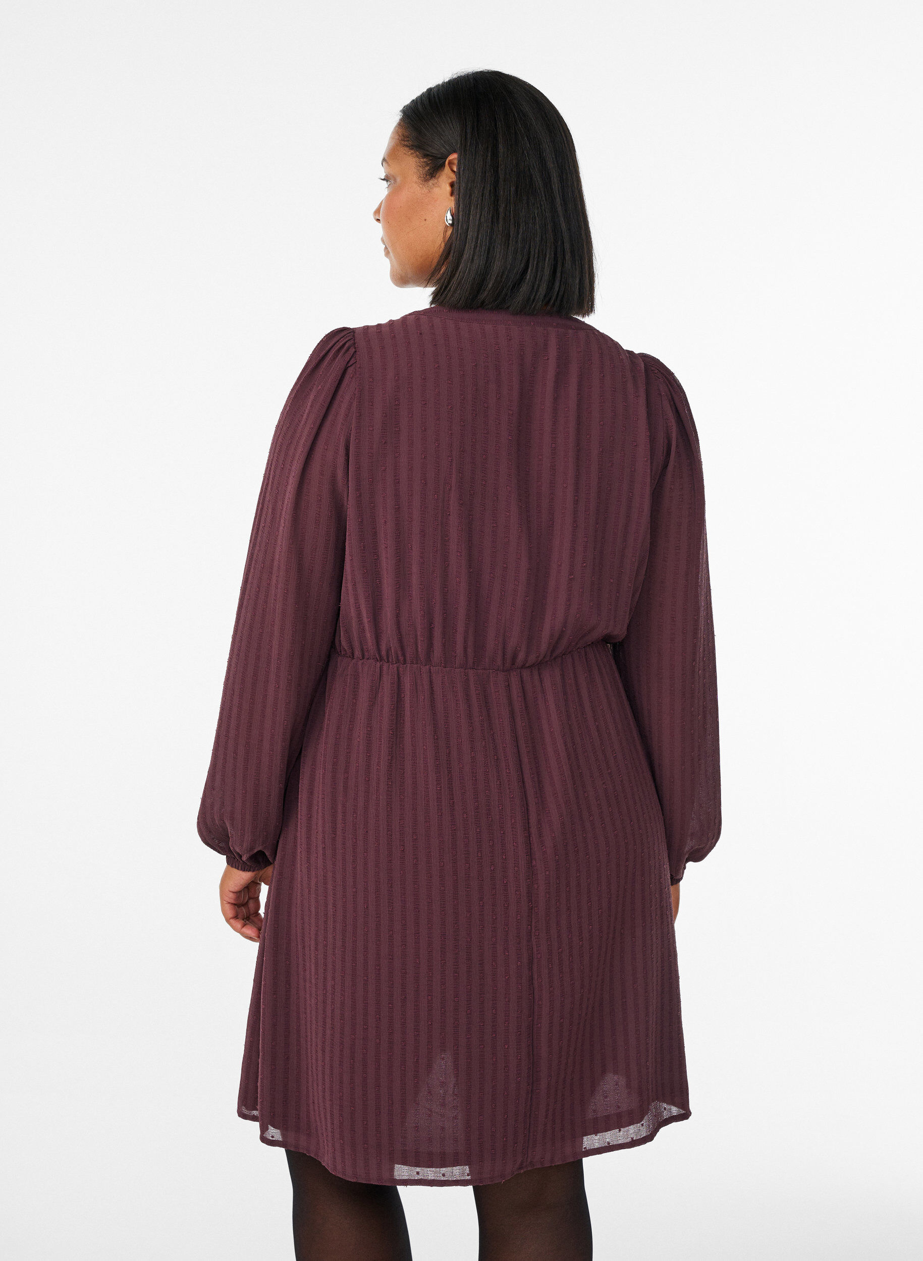 ZizziKurzes Kleid mit Ton-in-Ton-Streifen und texturierten Punkten, Dunkles Bordeaux, Model image number 2