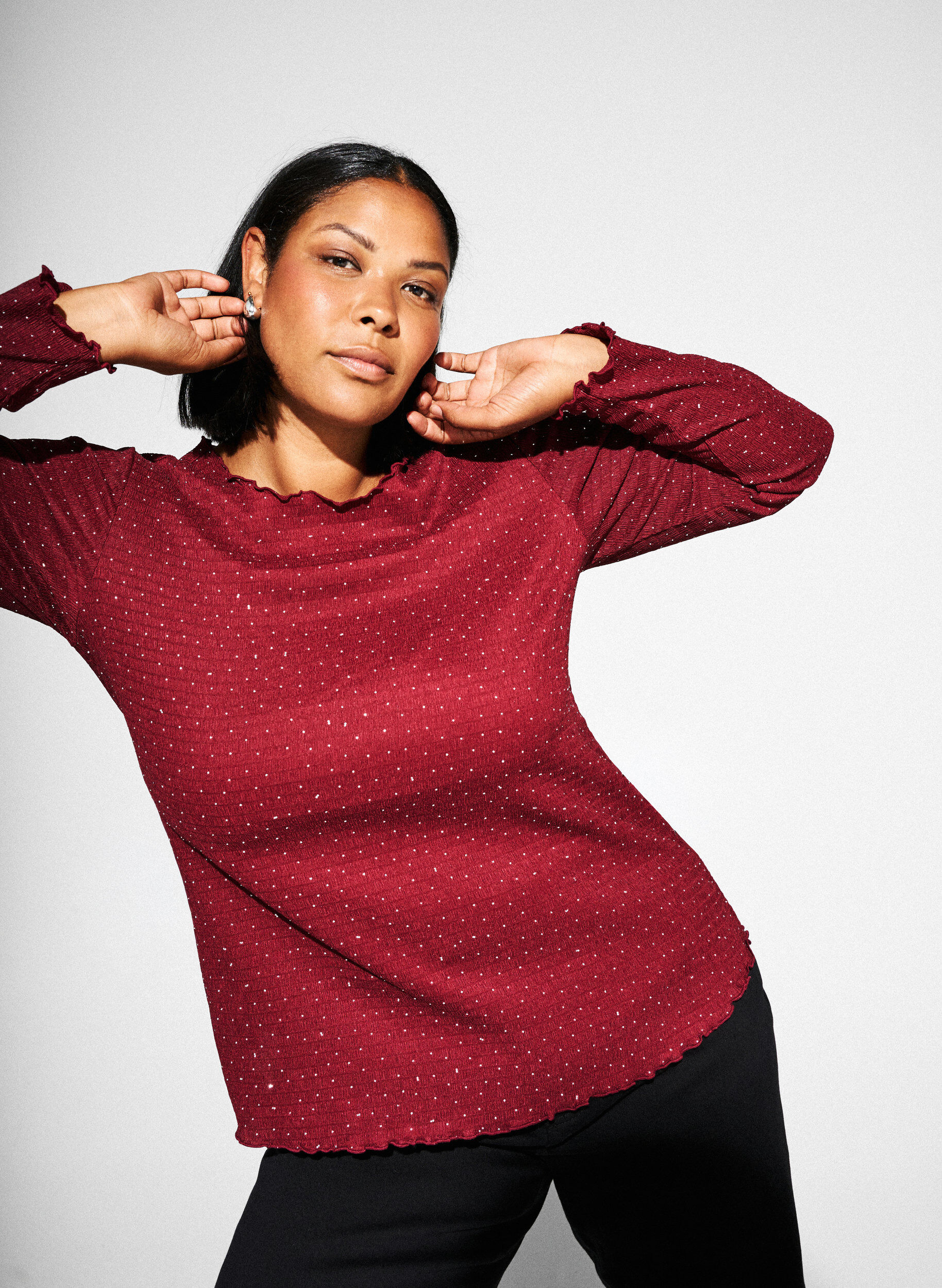 ZizziLang&auml;rmelige Bluse mit Strasssteinen, Dunkles Bordeaux, Image image number 0