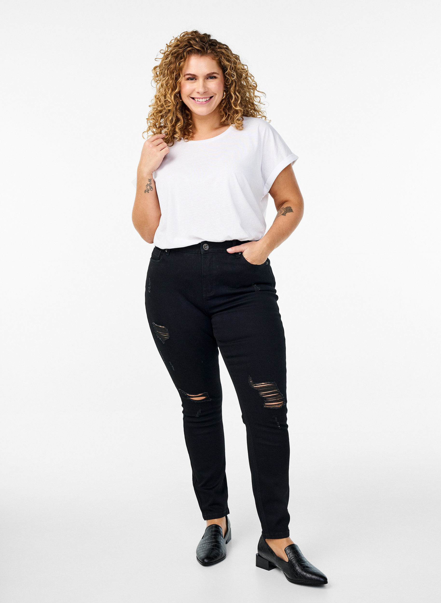 ZizziKurz&auml;rmeliges T-Shirt aus Baumwollmischgewebe, Wei&szlig;, Model image number 1