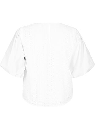 Bluse mit Puffärmeln und Spitzenmuster, Bright White, Packshot image number 1