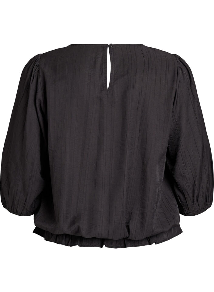 Viskosebluse mit 3/4-Ärmeln und Balloneffekt, Schwarz, Packshot image number 1