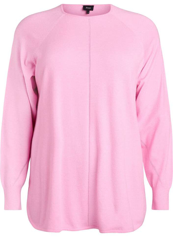 Strickbluse mit Rundhalsausschnitt und Strickmuster, Pink, Packshot image number 0