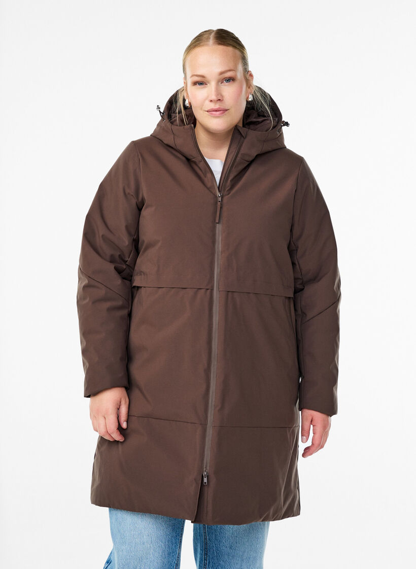 Winterjacke mit verstellbarer Taille, Braun, Model image number 0