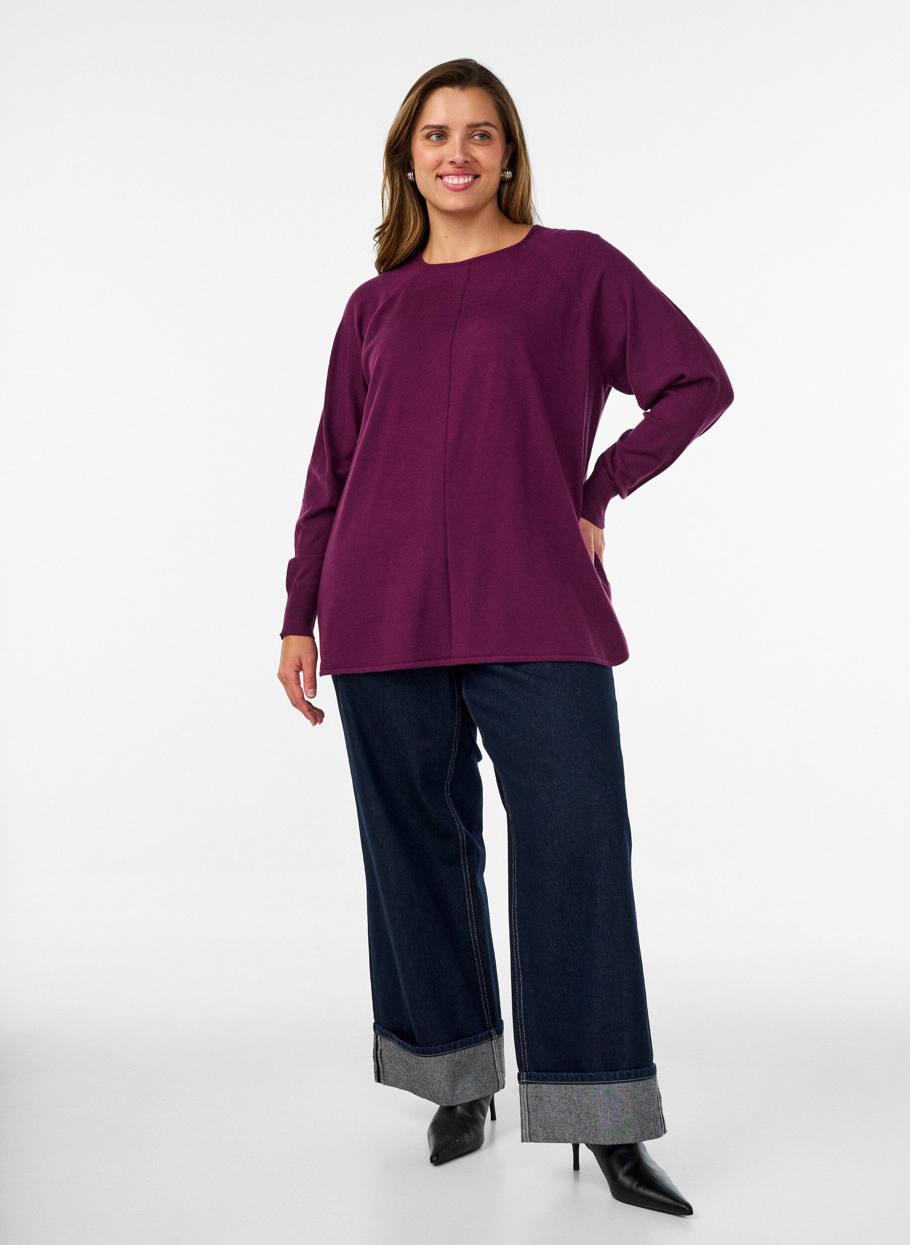 ZizziStrickbluse mit Rundhalsausschnitt und Strickmuster, Rot, Model image number 1