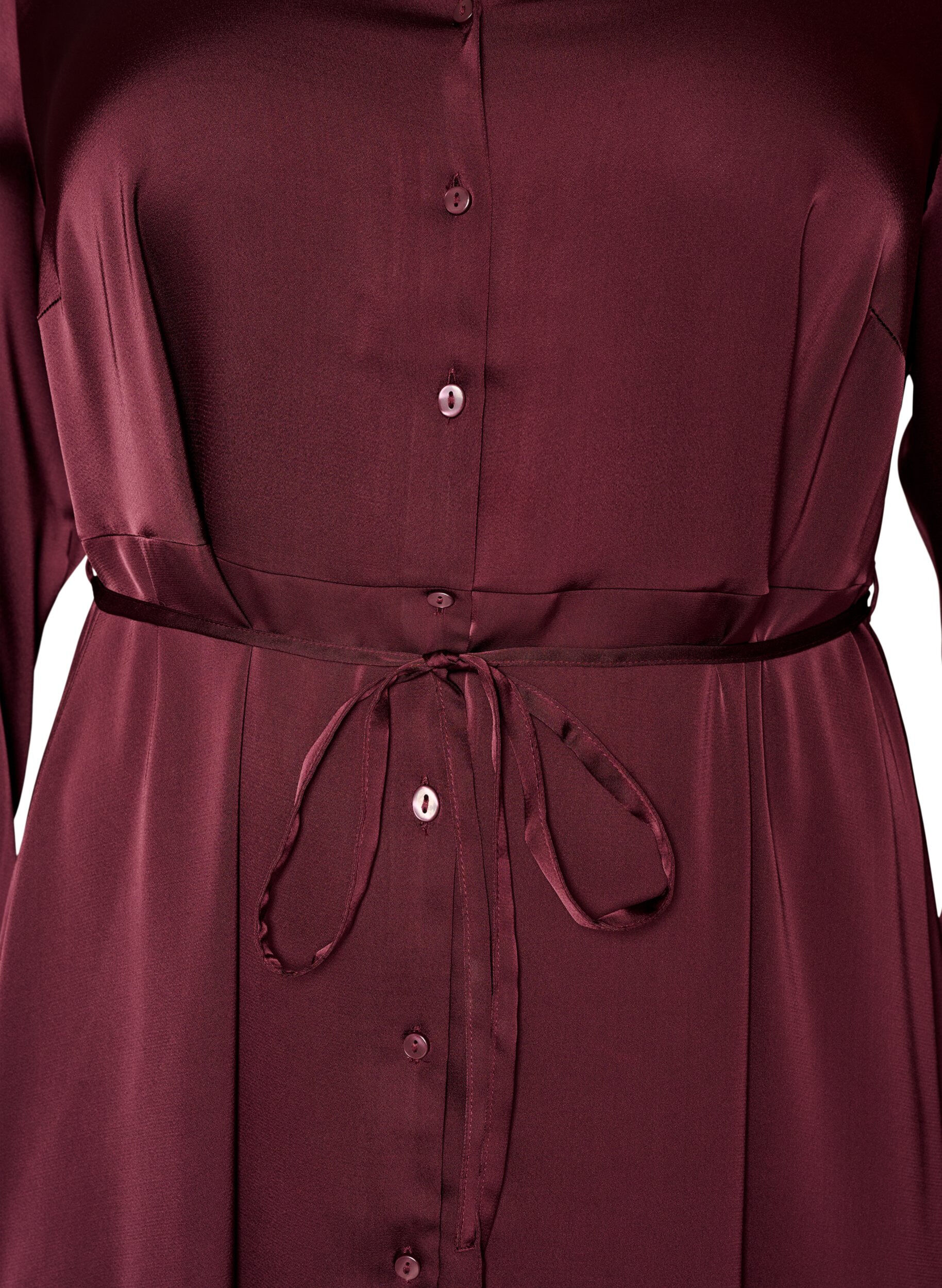 ZizziHemdblusenkleid aus Satin mit einem Bindeg&uuml;rtel, Rot, Packshot image number 2