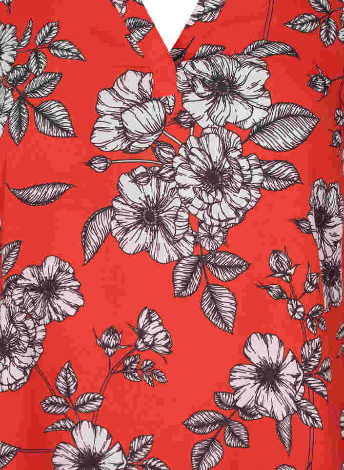 Langärmelige Bluse aus geblümter Viskose, Fiery Red Flower AOP, Packshot image number 2