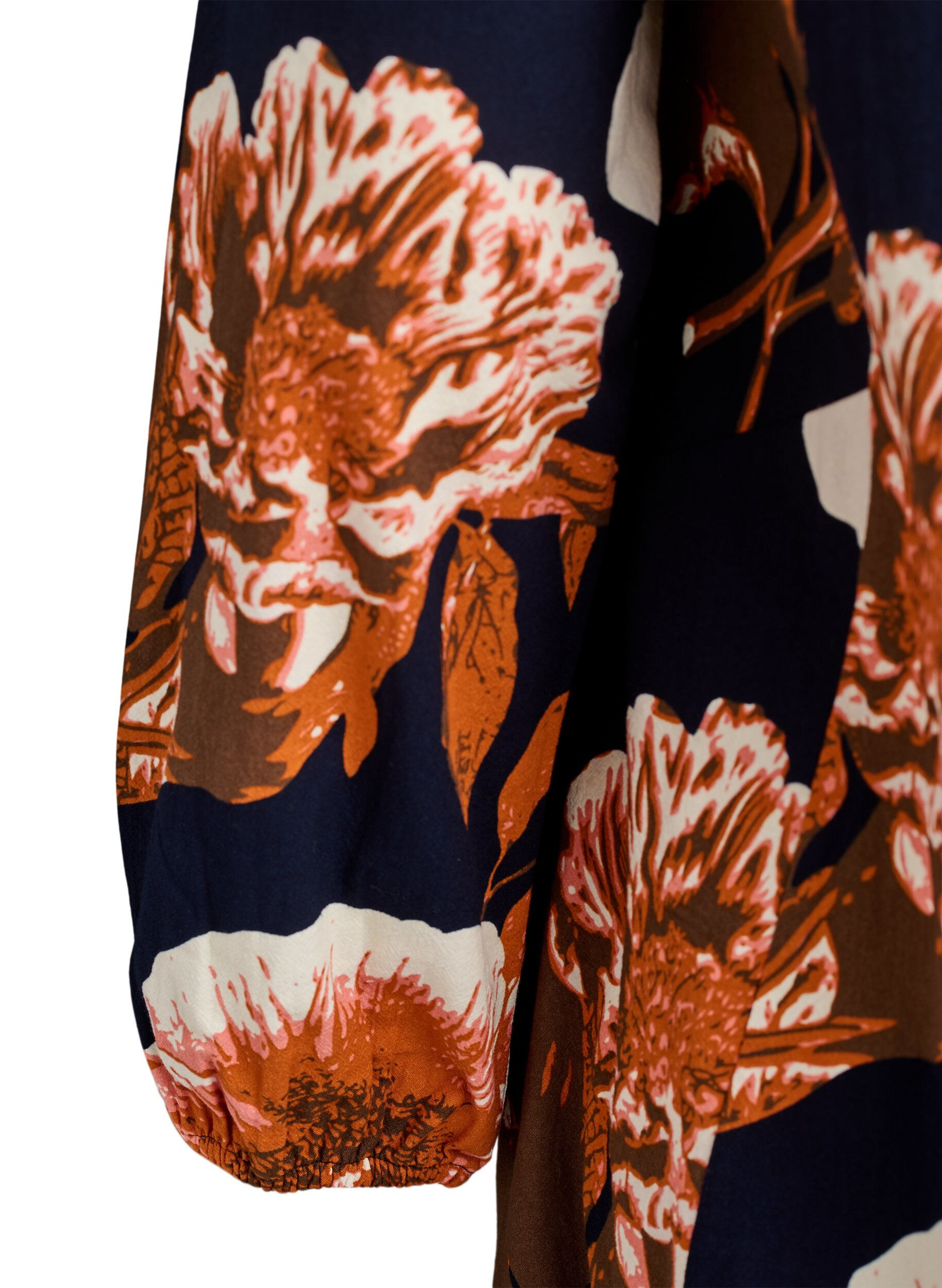 ZizziKurzes Baumwollkleid mit Gummisaum und langen &Auml;rmeln, Schwarz, Packshot image number 3