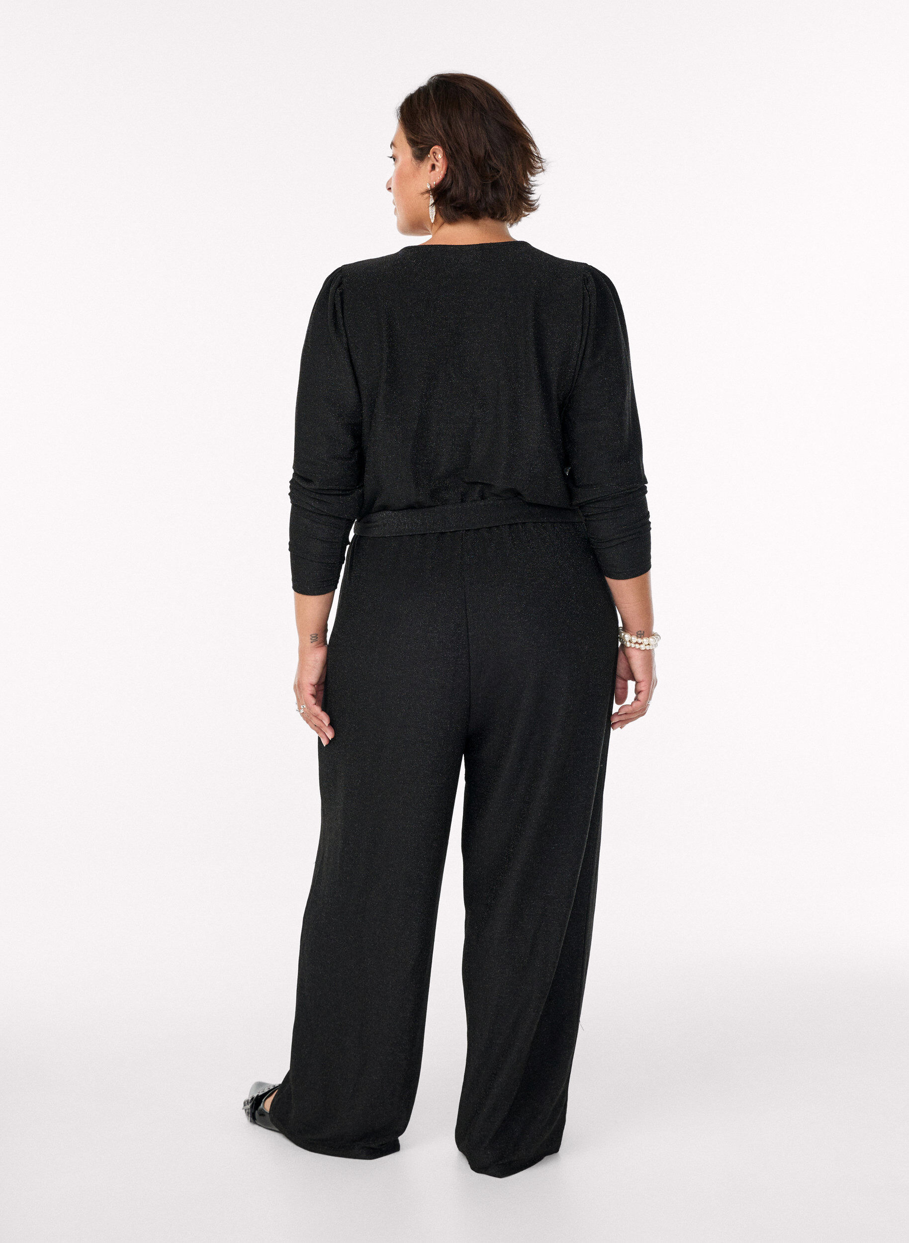 ZizziJumpsuit mit Glitzer und Bindeg&uuml;rtel, Schwarz, Model image number 1