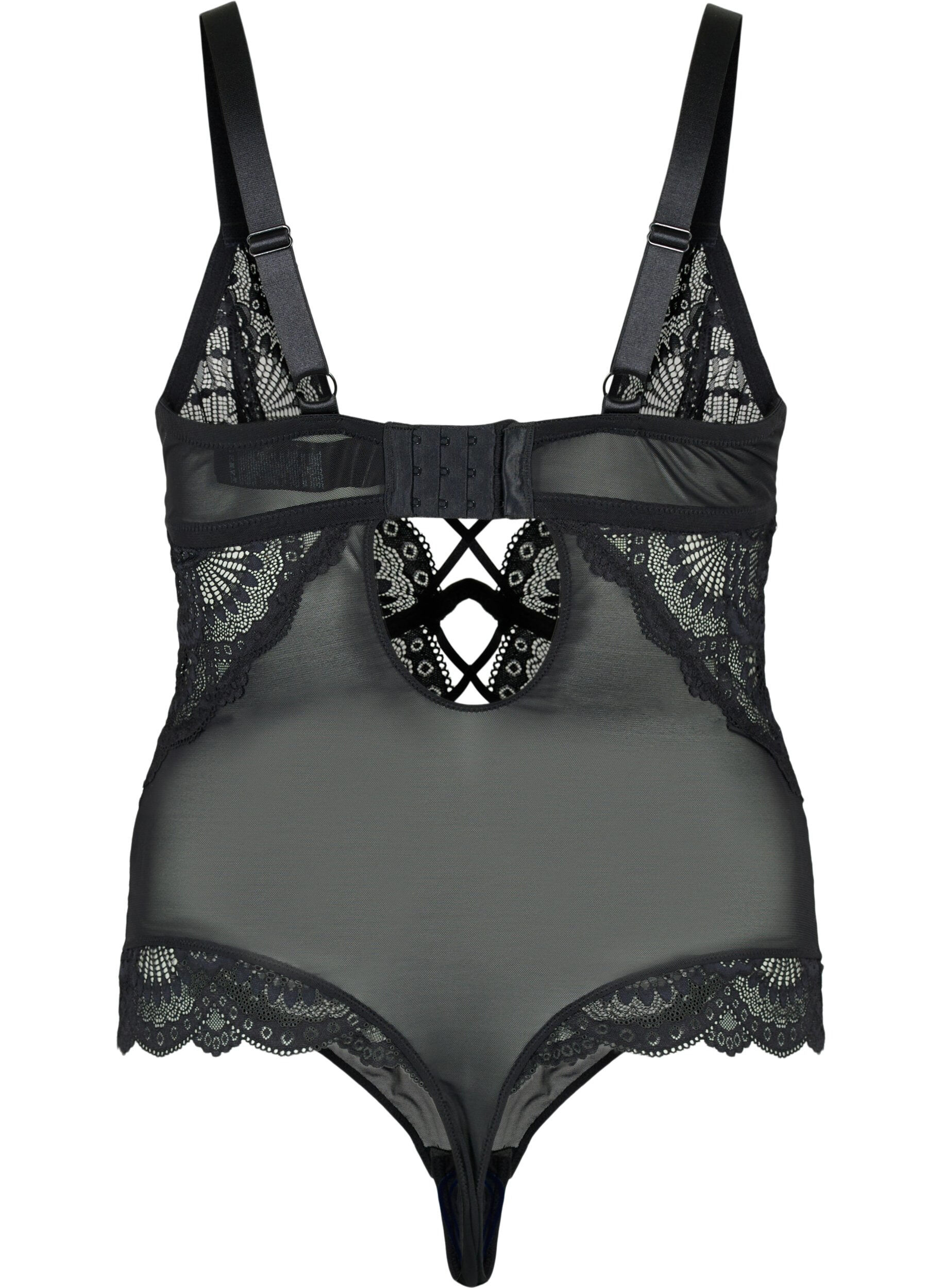 ZizziBodystocking aus Spitze mit Schn&uuml;ren, Schwarz, Packshot image number 1