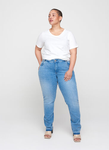Slim Fit Emily Jeans mit normaler Taillenhöhe , Blue denim, Model image number 0