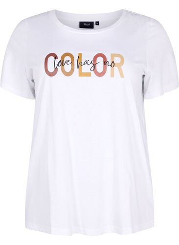T-Shirt aus Baumwolle mit Print, Bright White COLOR, Packshot image number 0