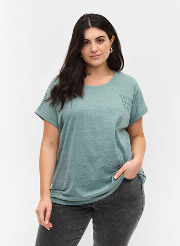 Meliertes T-Shirt aus Baumwolle, Sea Pine mel, Model image number 0
