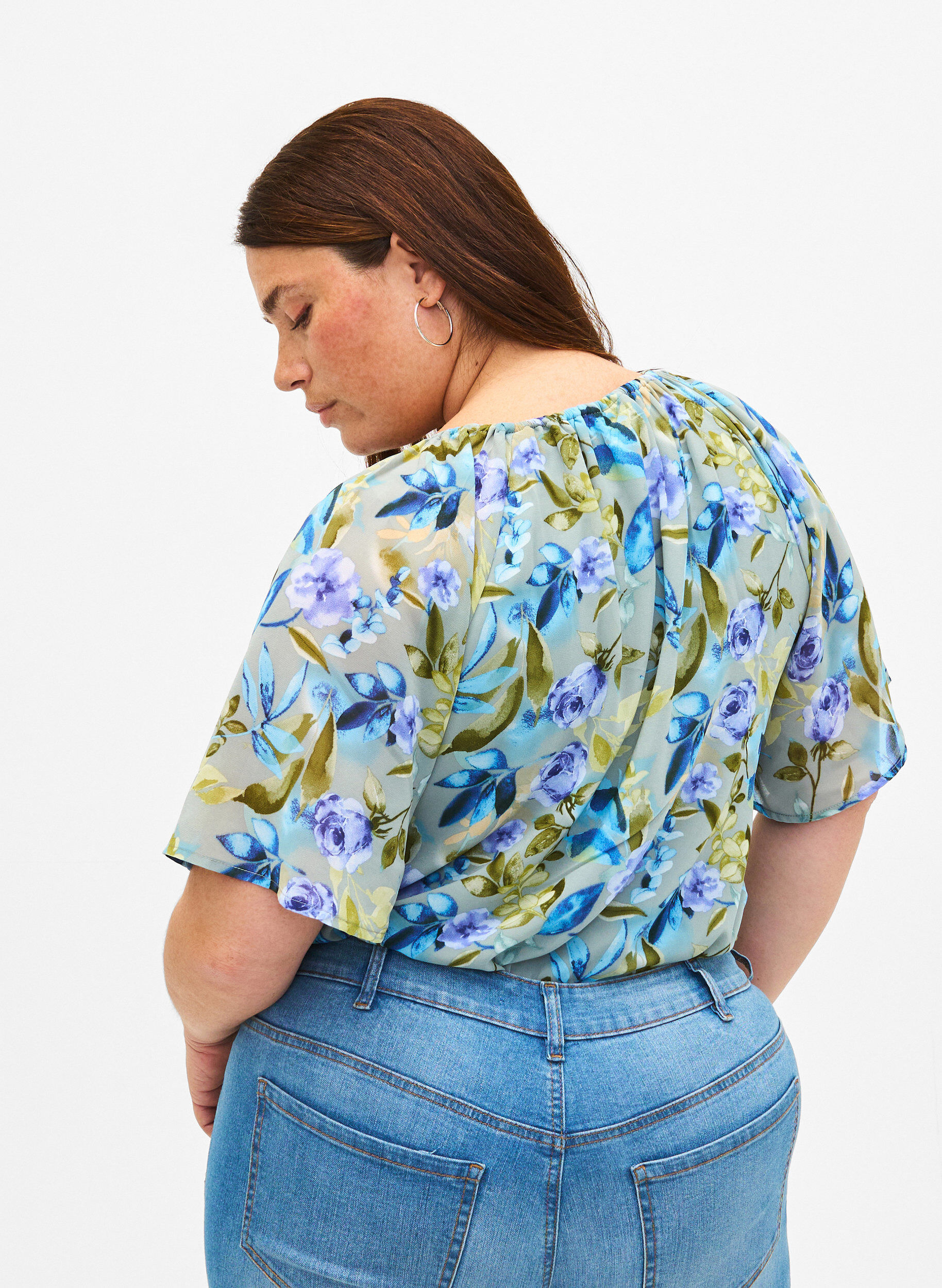 ZizziGebl&uuml;mte Partybluse mit kurzen &Auml;rmeln, Wrought Iron AOP, Model image number 1