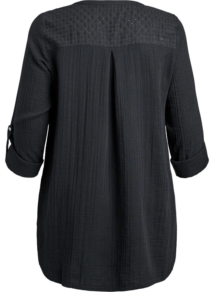 Tunika aus Baumwollmusselin mit Broderie Anglaise, Schwarz, Packshot image number 1
