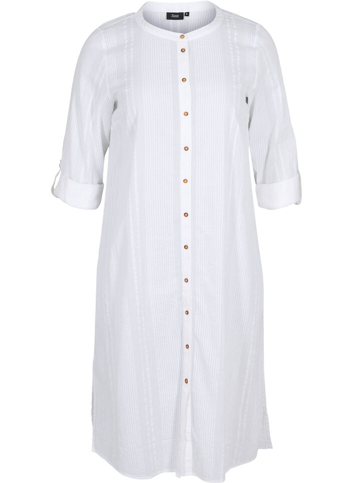 Hemdkleid aus Baumwolle mit 3/4-Ärmeln, Bright White, Packshot image number 0