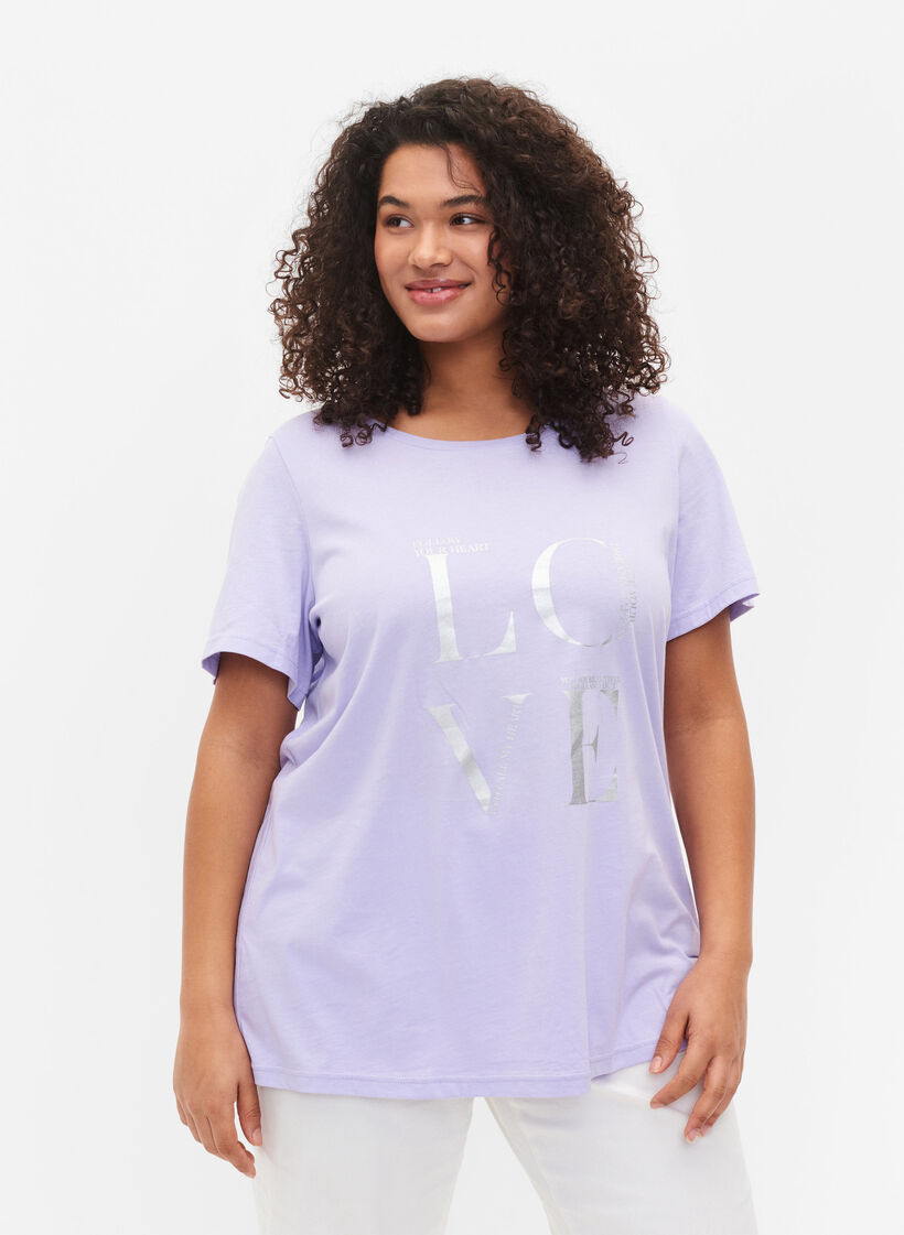 Kurzärmeliges T-Shirt aus Baumwolle mit Druck, Lavender W. Love, Model image number 0