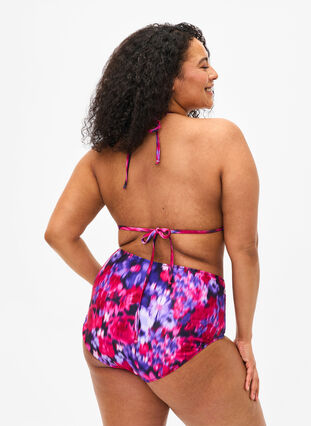 Bikinihose mit Aufdruck und hoher Taille, Pink Flower AOP, Model image number 1