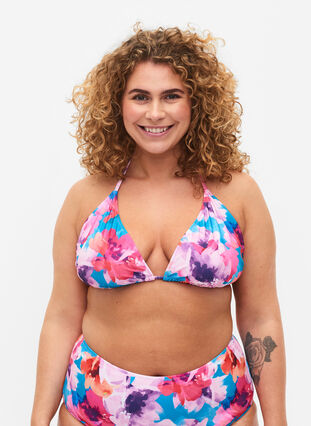 Triangel-Bikini-BH mit Muster, Pink Flower, Model image number 0