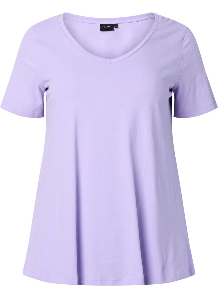 Einfarbiges basic T-Shirt aus Baumwolle, Lavender, Packshot image number 0