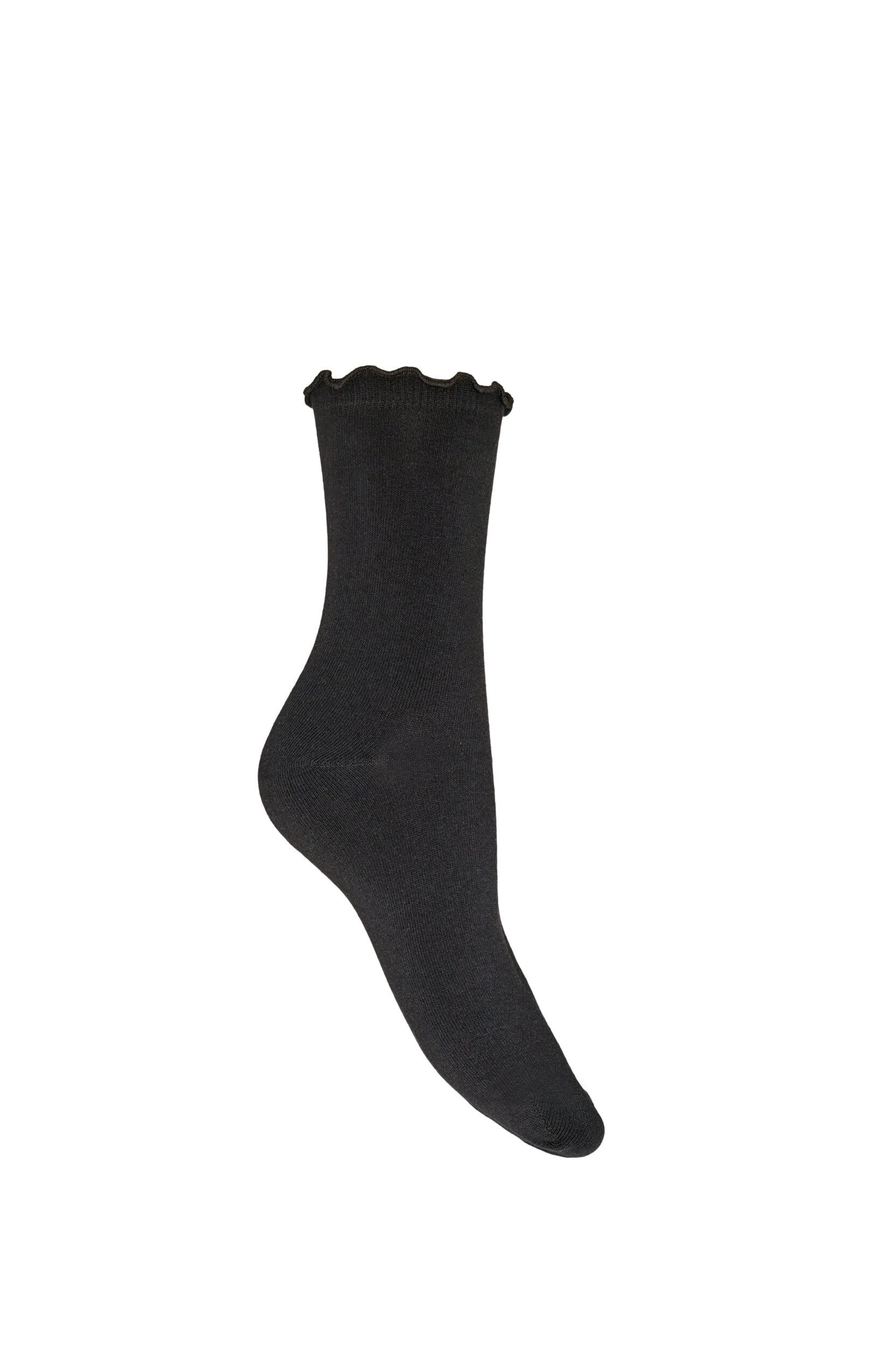 ZizziSocken aus Baumwolle mit gewelltem Saum, Schwarz, Packshot image number 1