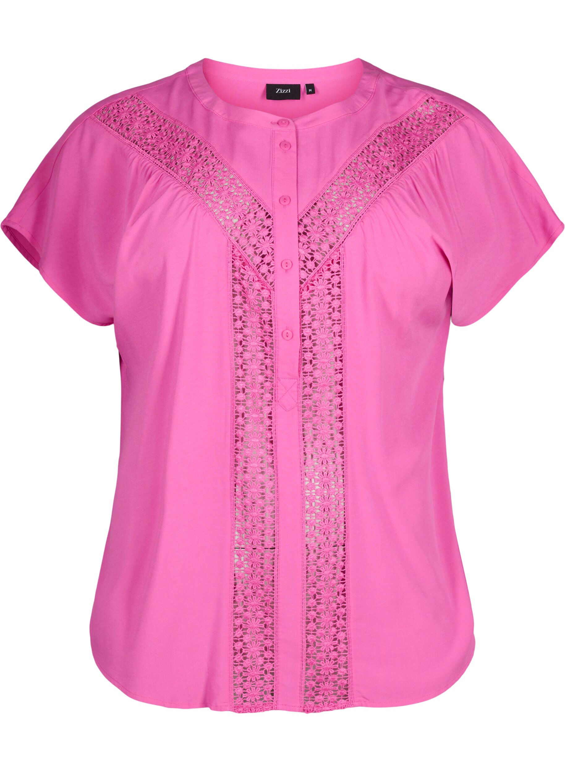 Zizzi Viskosebluse mit Spitzenbesatz, Raspberry Rose, Packshot image number 0