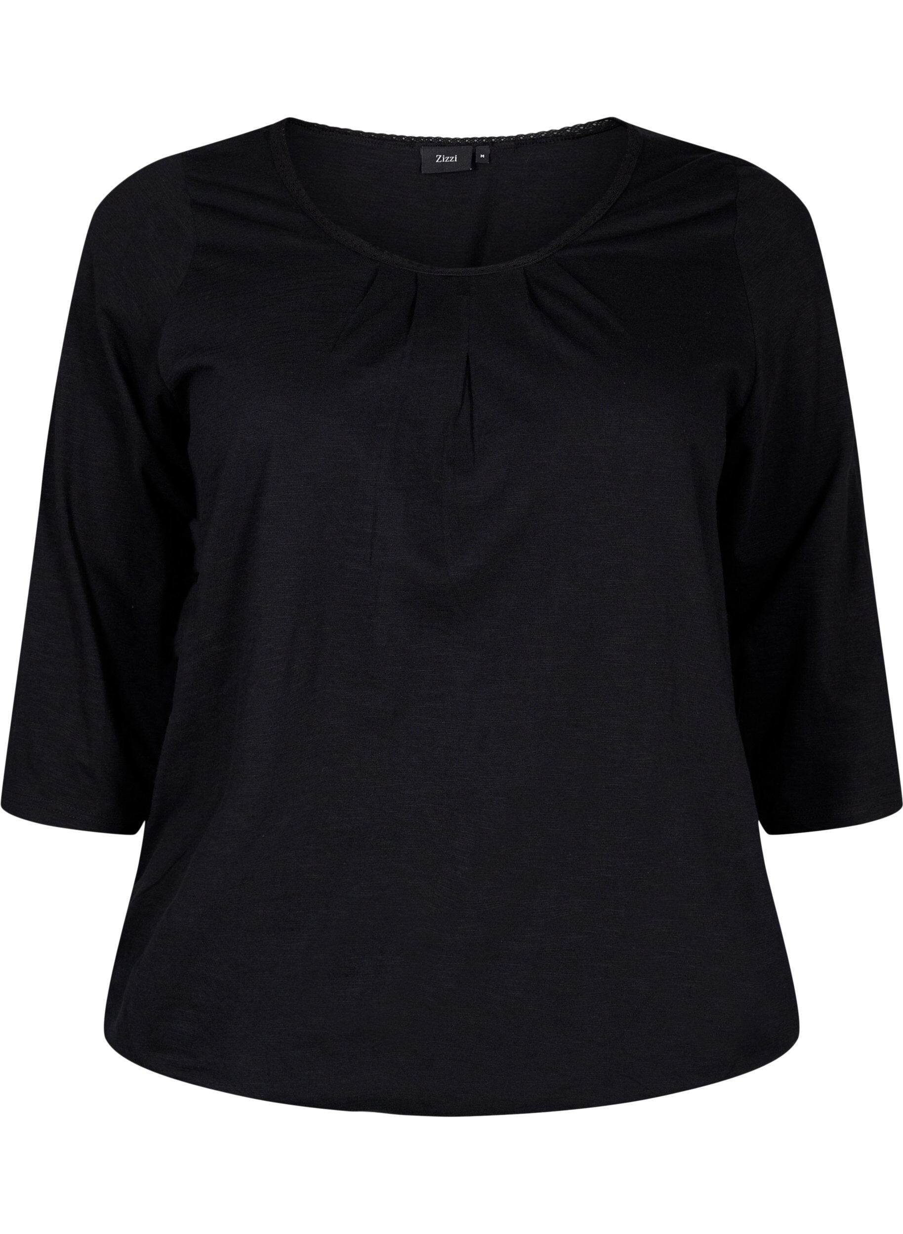 ZizziBaumwollbluse mit 3/4 &Auml;rmeln, Black, Packshot image number 0