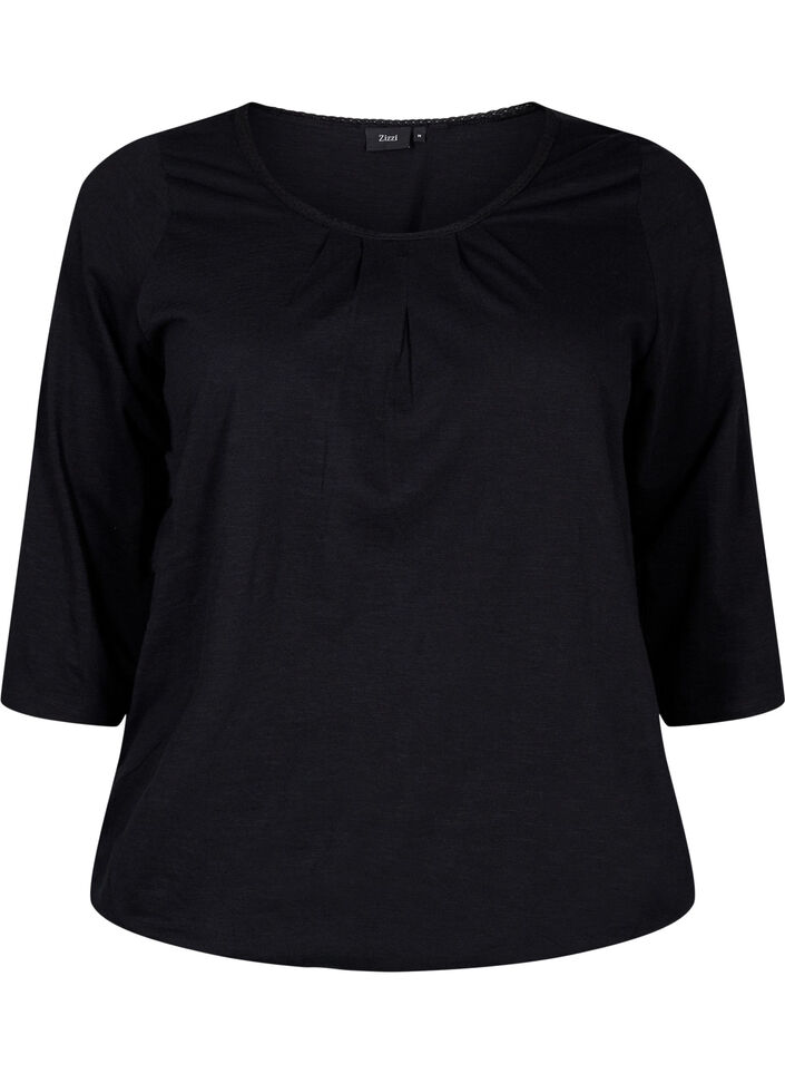 Baumwollbluse mit 3/4 Ärmeln, Black, Packshot image number 0