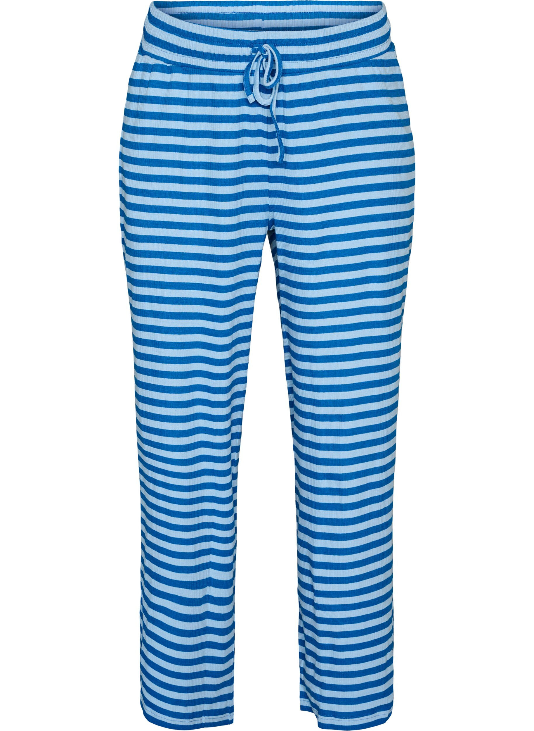 ZizziGestreifte Schlafanzughose mit hoher Taille und weiten Beinen, Blau, Packshot image number 0