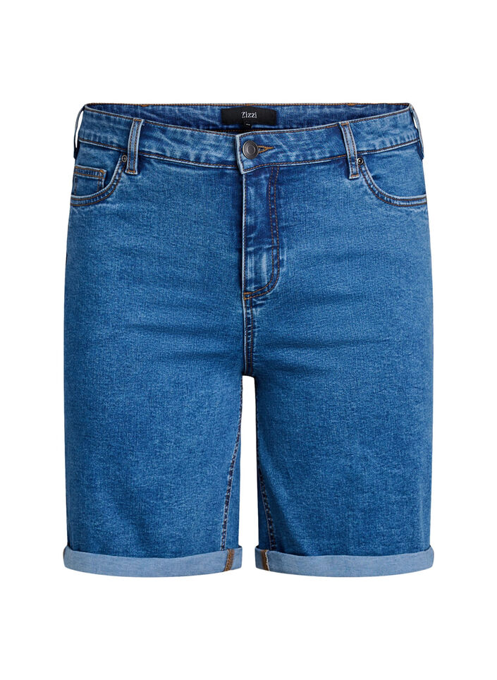 Eng anliegende Jeansshorts mit hoher Taille, Blau, Packshot image number 0