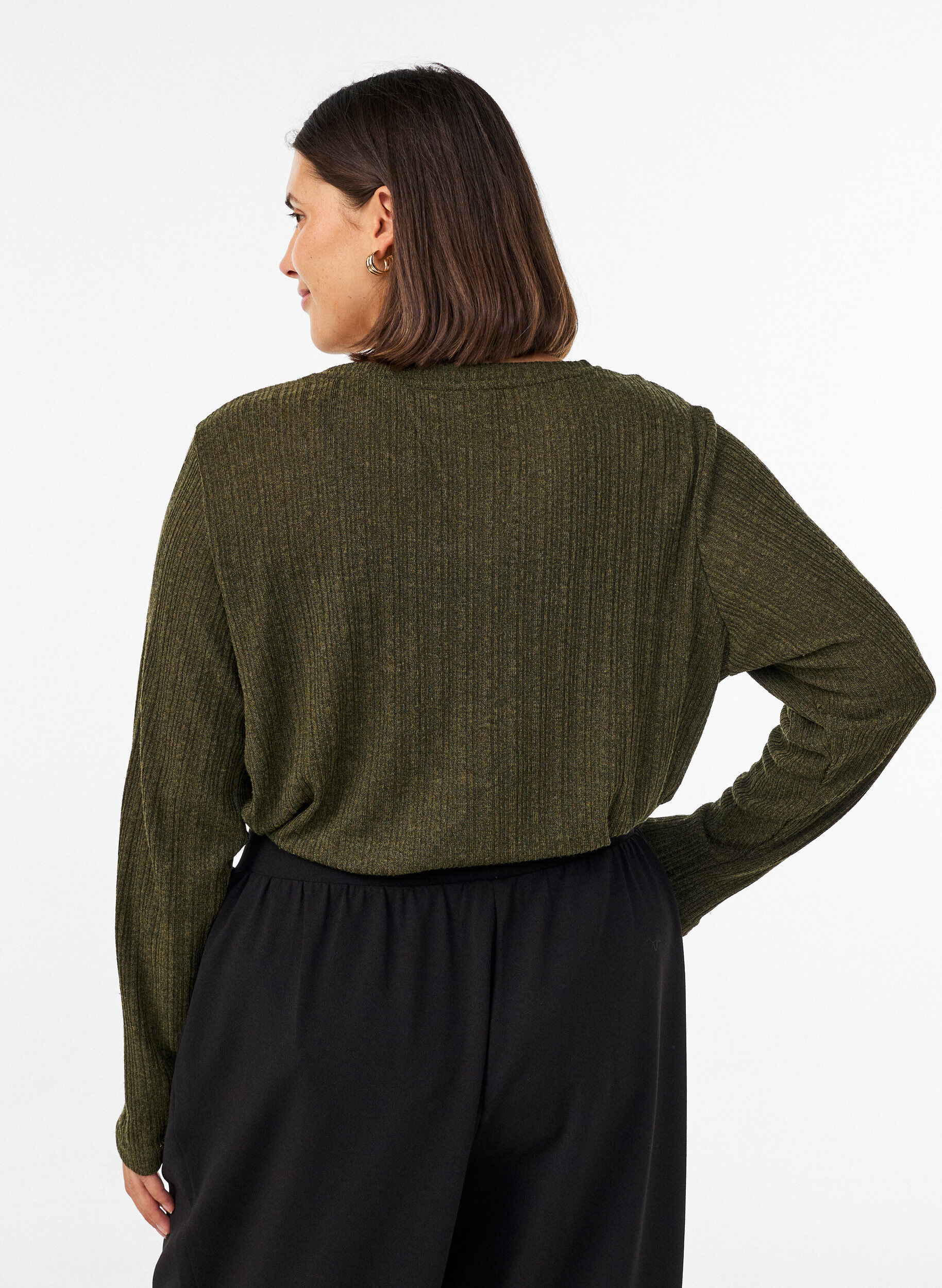 ZizziBluse aus Jersey mit Rippstruktur und langen &Auml;rmeln, Gr&uuml;n, Model image number 2