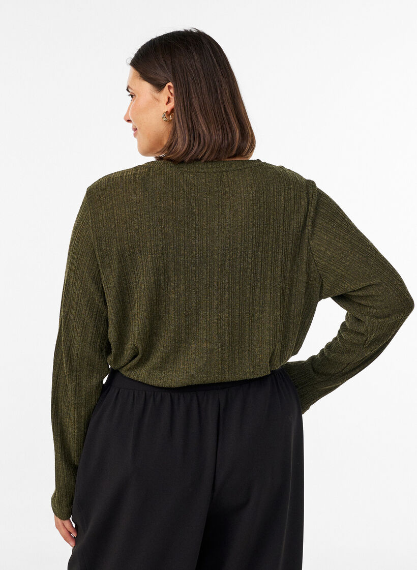 Bluse aus Jersey mit Rippstruktur und langen &Auml;rmeln, Gr&uuml;n, Model image number 2