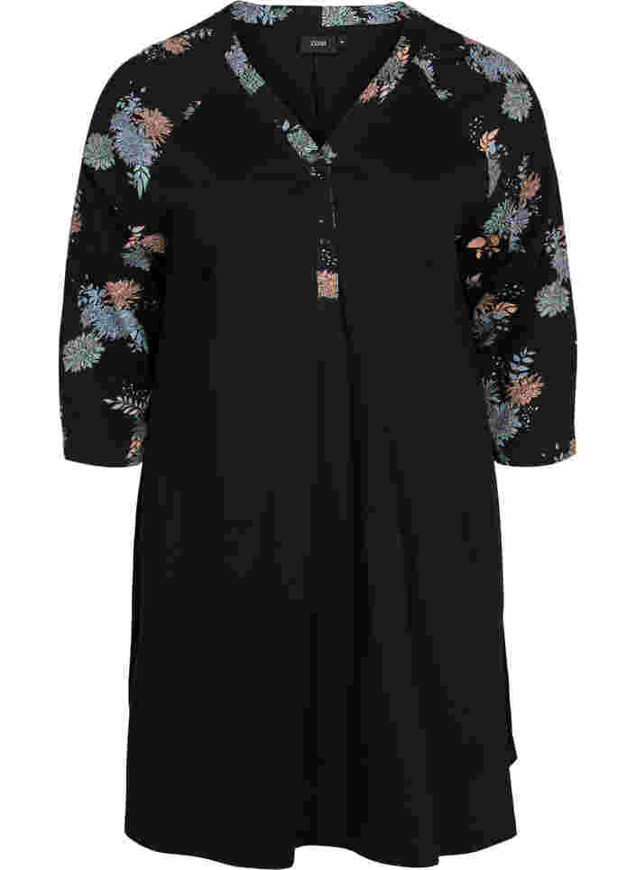 Nachthemd aus Baumwolle mit Printdetails, Black Flower AOP, Packshot