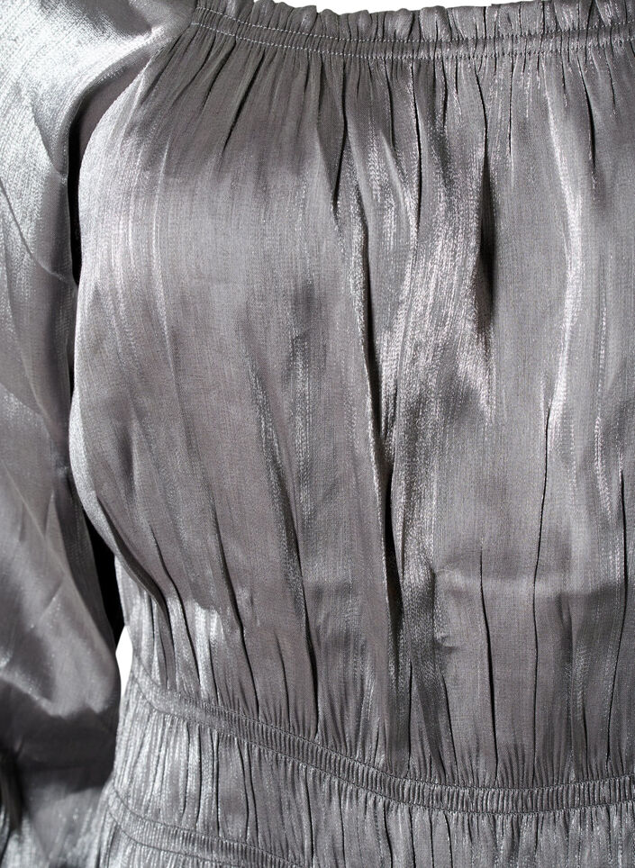 Silberfarbene Bluse mit 3/4-Ärmeln und Smock, Dark Silver, Packshot image number 2