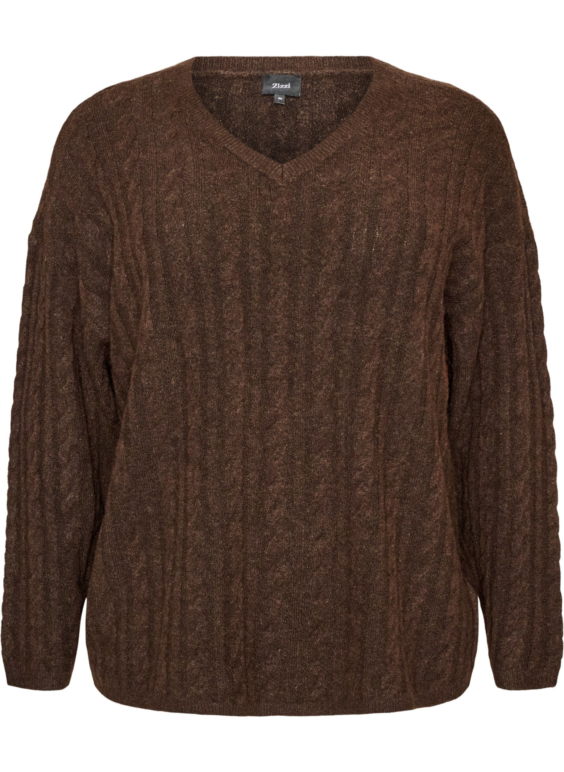 ZizziBluse aus Strick mit Zopfmuster und V-Ausschnitt, Braun, Packshot image number 0