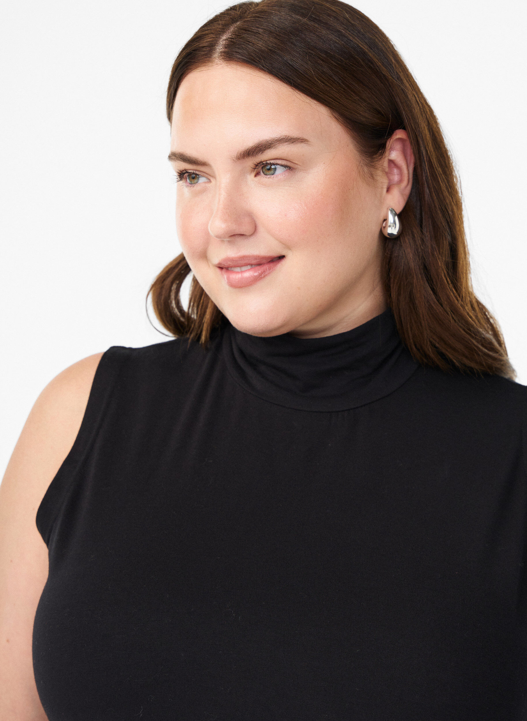 ZizziGek&uuml;rztes Jerseytop mit hohem Kragen, Schwarz, Model image number 2