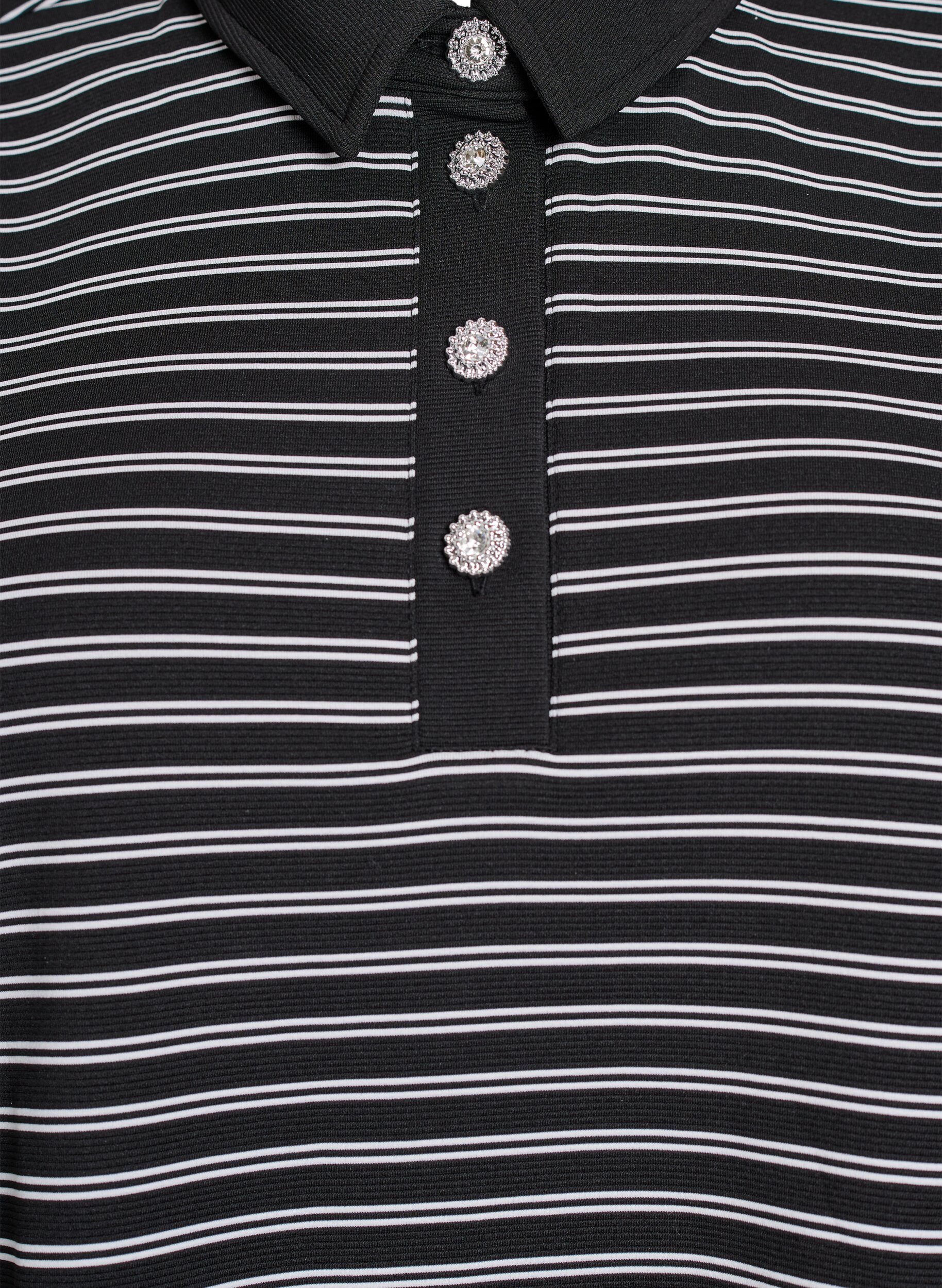 ZizziKurz&auml;rmliges Poloshirt mit Streifen und Rei&szlig;verschluss, Schwarz, Packshot image number 2