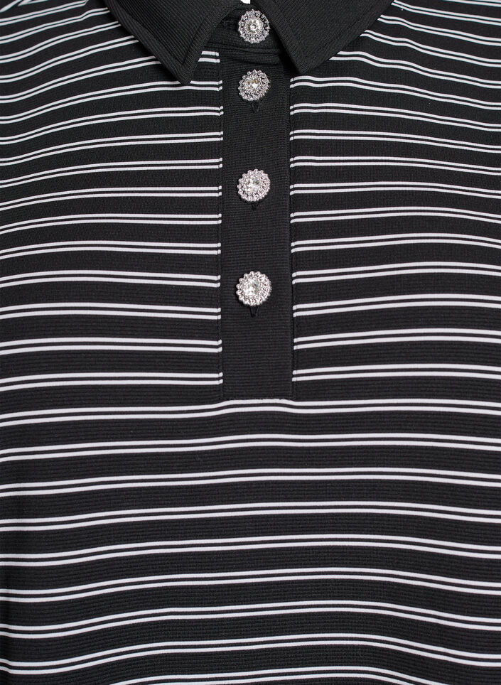 Kurzärmliges Poloshirt mit Streifen und Reißverschluss, Schwarz, Packshot image number 2