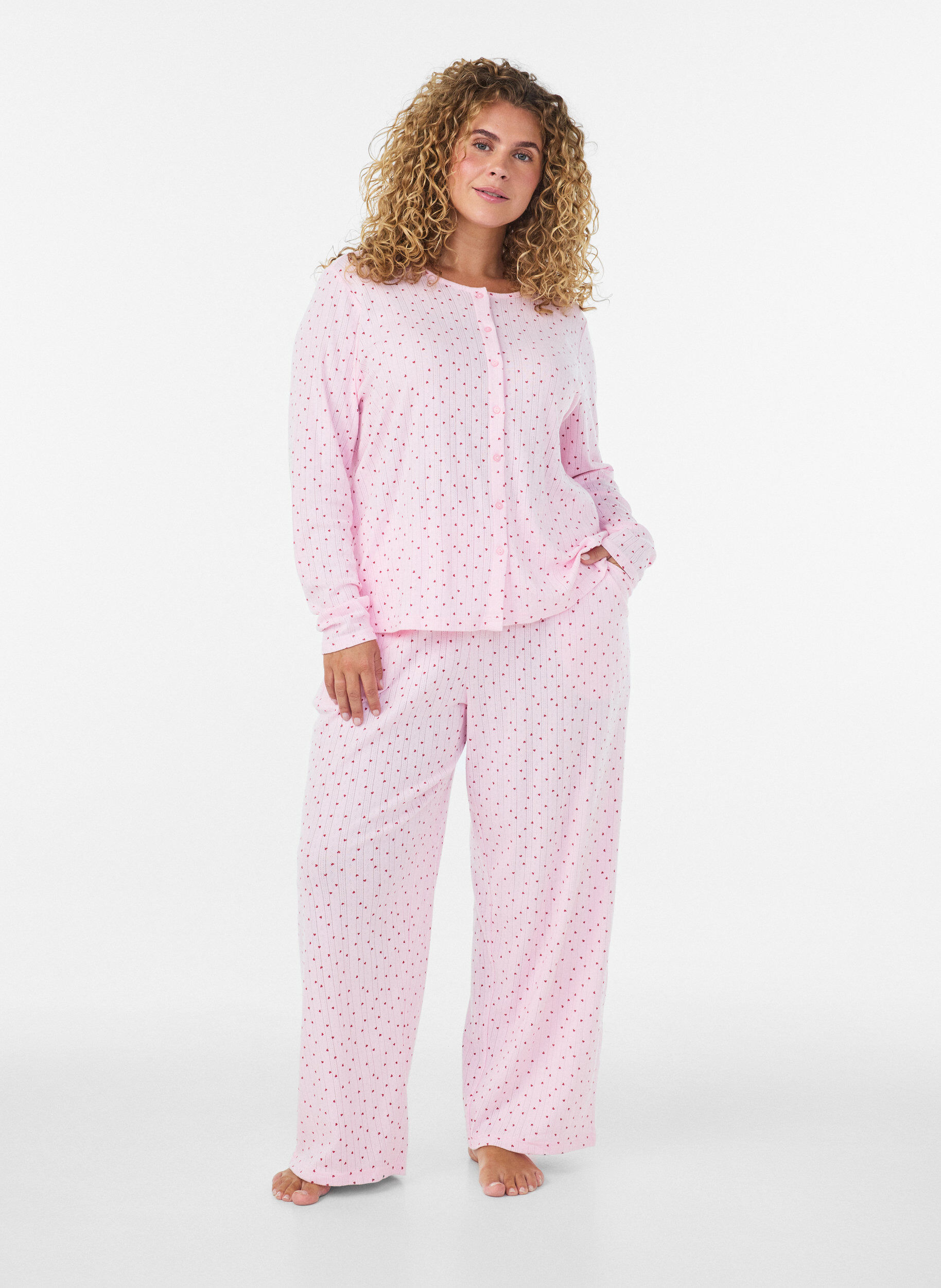 ZizziPyjamahose aus Bio-Baumwolle mit Lochstickerei, Pink, Model image number 1