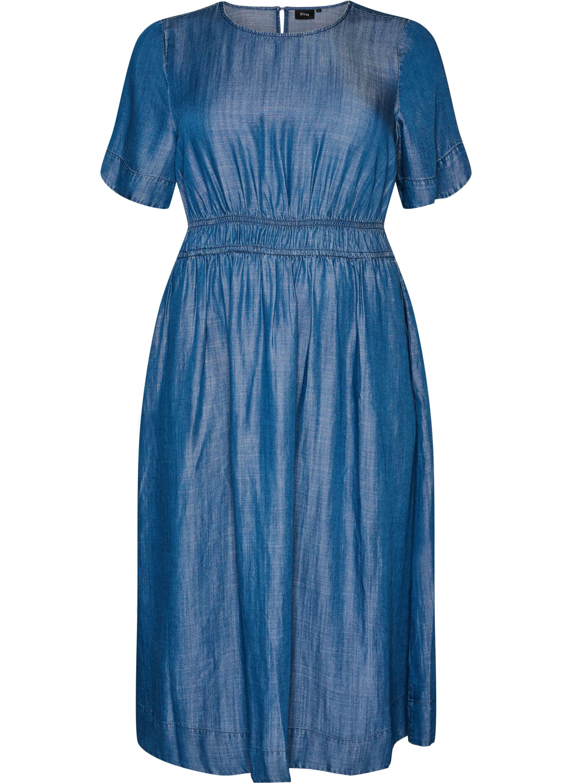 ZizziMidikleid in Jeans-Optik mit Gummizug in der Taille, Blau, Packshot image number 0