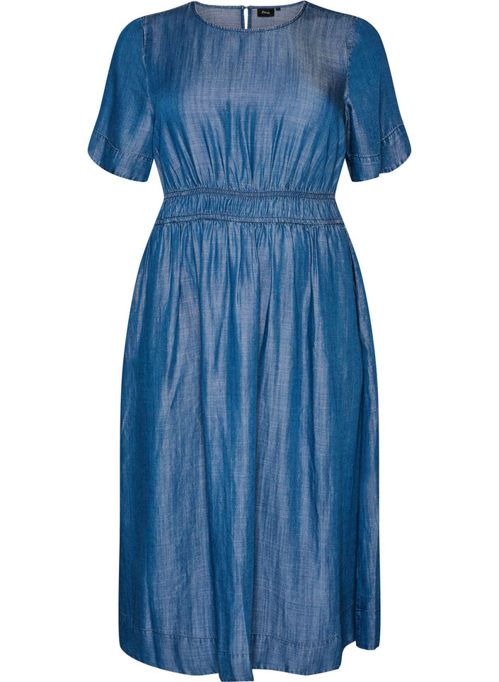 Midikleid in Jeans-Optik mit Gummizug in der Taille, Blau, Packshot image number 0