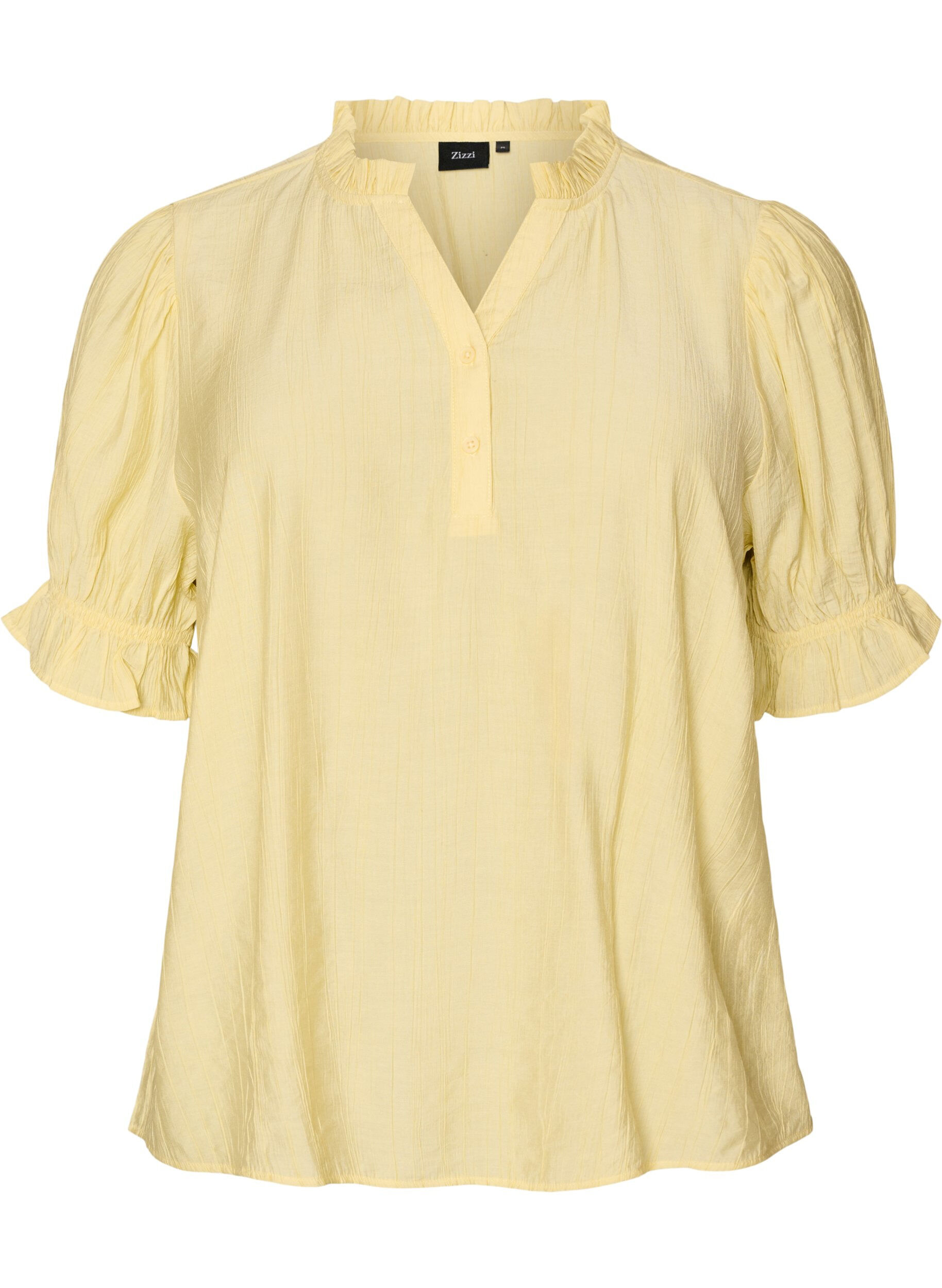 ZizziKurz&auml;rmelige Bluse aus einer Viskosemischung mit Struktur und R&uuml;schen&auml;rmeln, Gelb, Packshot image number 0