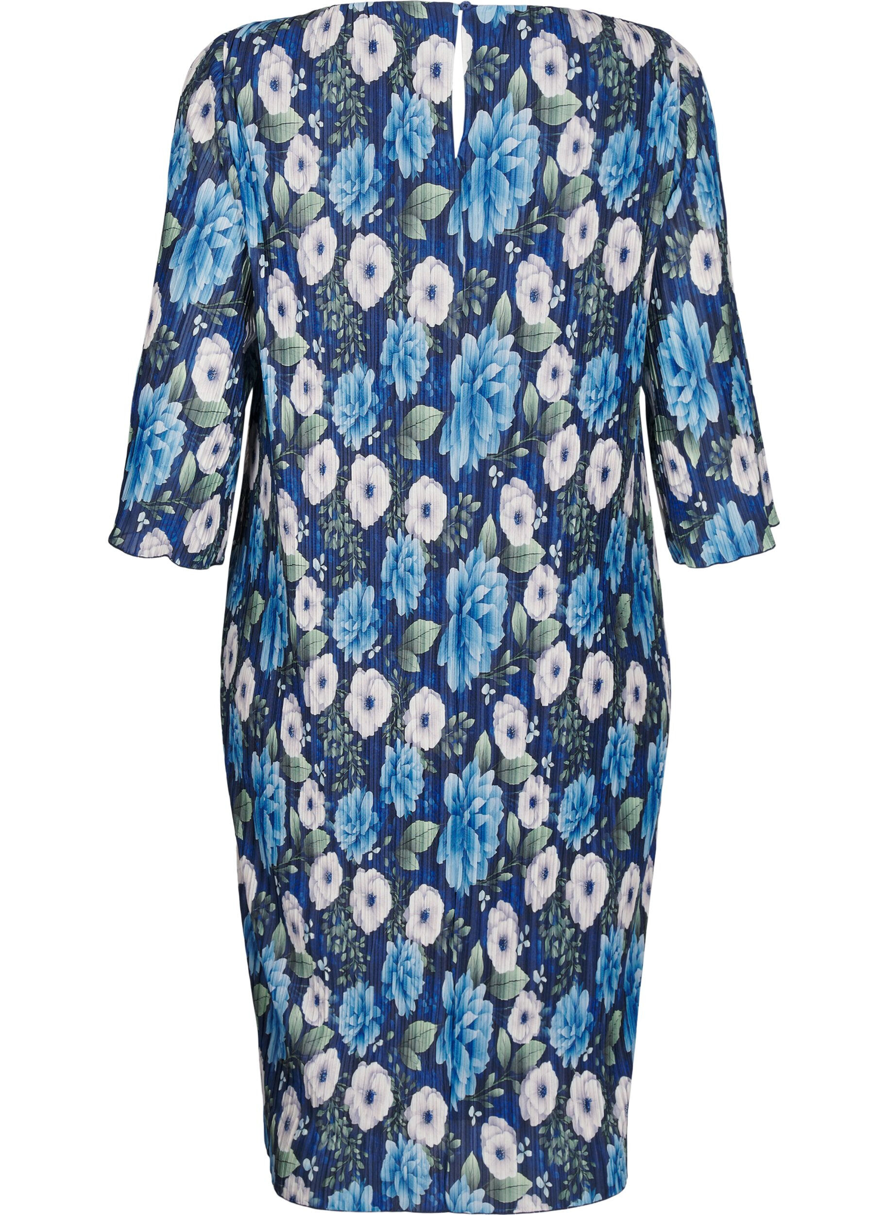 ZizziPlisseekleid mit 3/4-&Auml;rmeln, Blau, Packshot image number 1