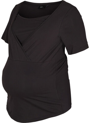 Kurzärmeliges Umstands-T-Shirt aus Baumwolle, Black, Packshot image number 0