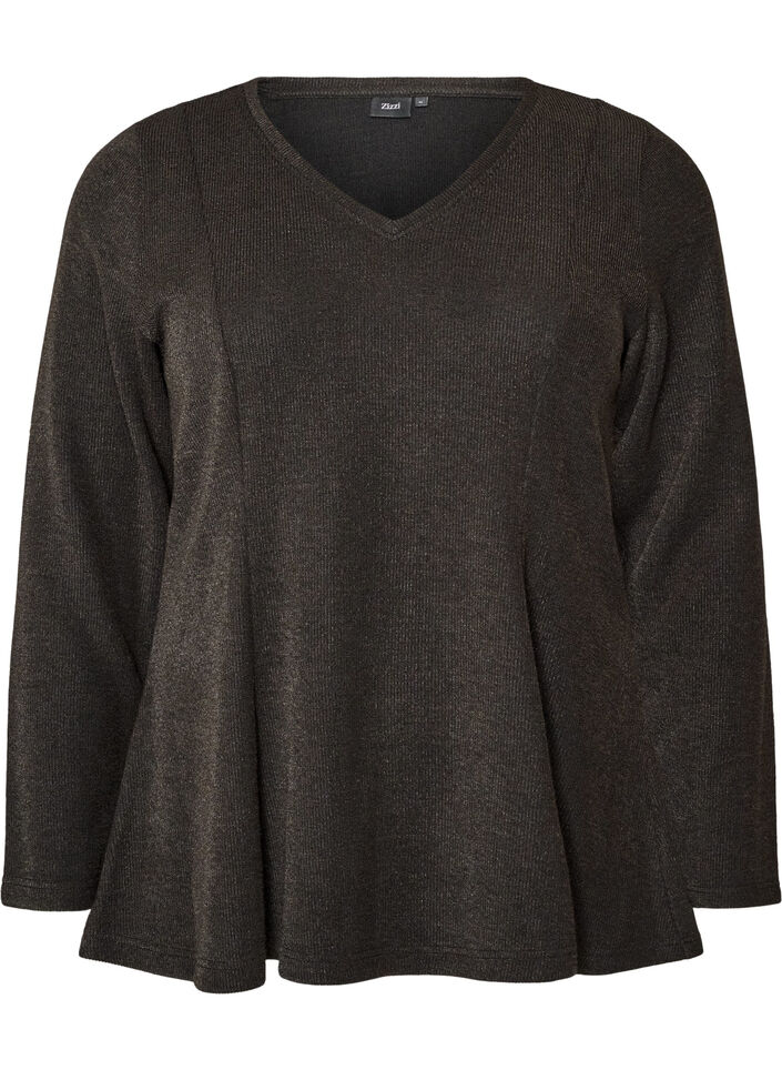 Bluse aus Jersey mit gerippter Struktur und A-Linien-Passform, Schwarz, Packshot image number 0