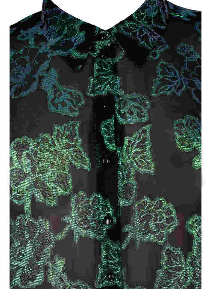 Langes Viskose-Hemd mit Lurexstruktur, Black W. Green Lurex, Packshot image number 2