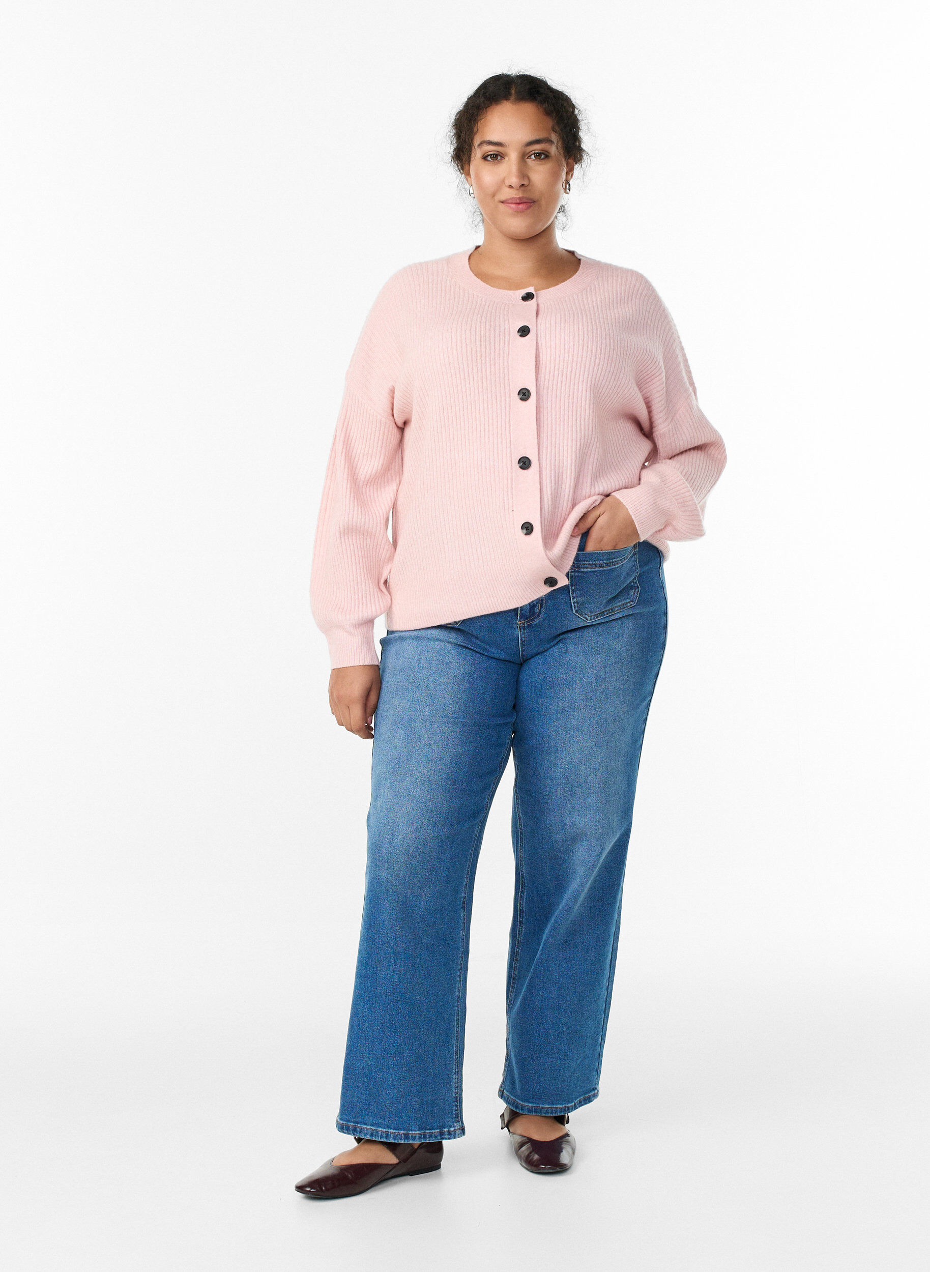 ZizziRippenstrick Strickjacke mit Kn&ouml;pfen, Pink, Model image number 1