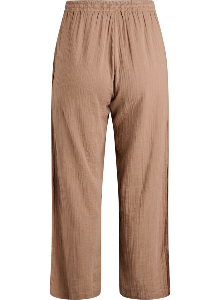 Hoch taillierte Hose aus Baumwoll-Musselin mit weitem Bein, Braun, Packshot image number 1