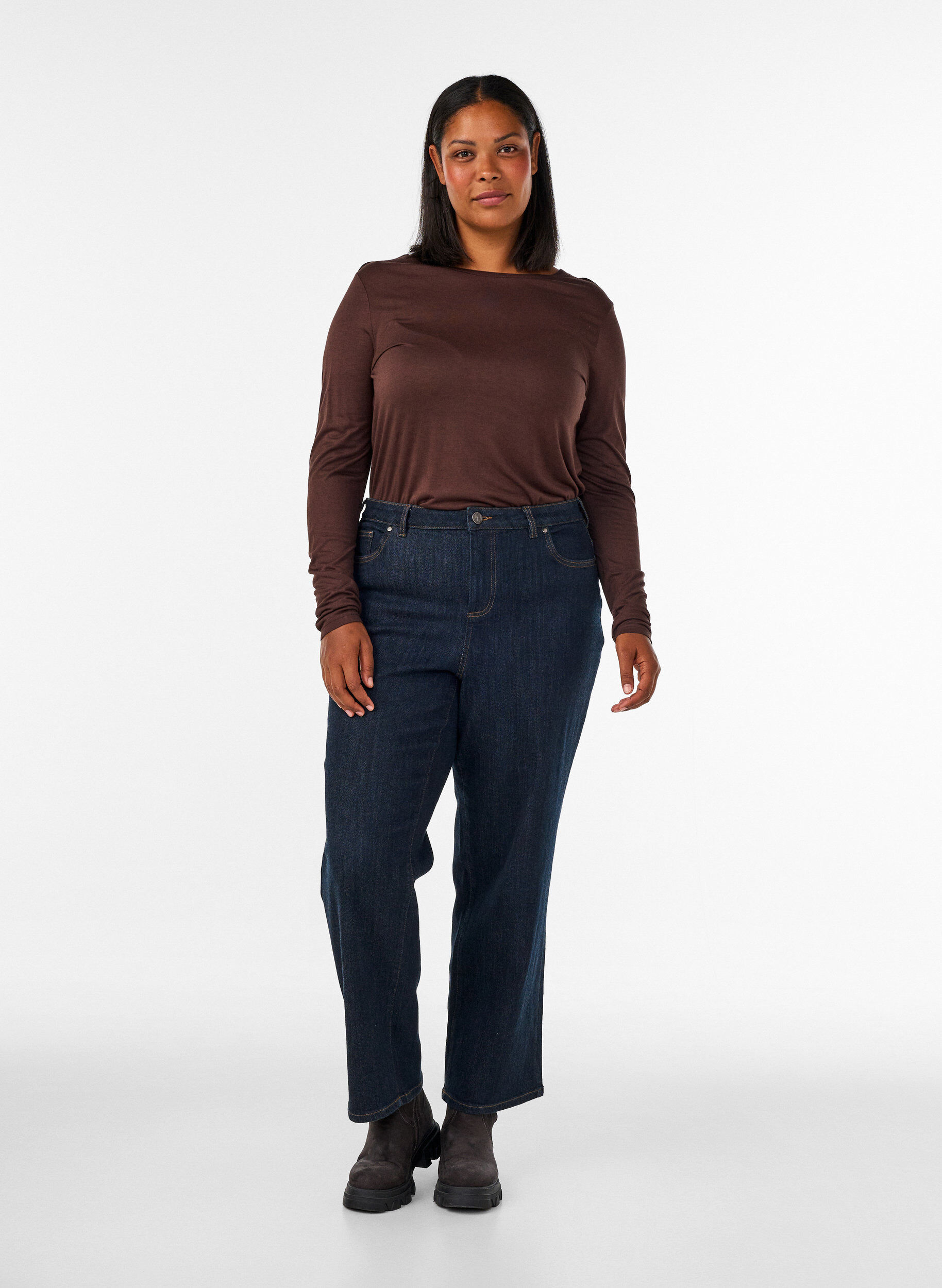 ZizziLang&auml;rmelige Bluse aus Wolle und Viskose, Braun, Model image number 1