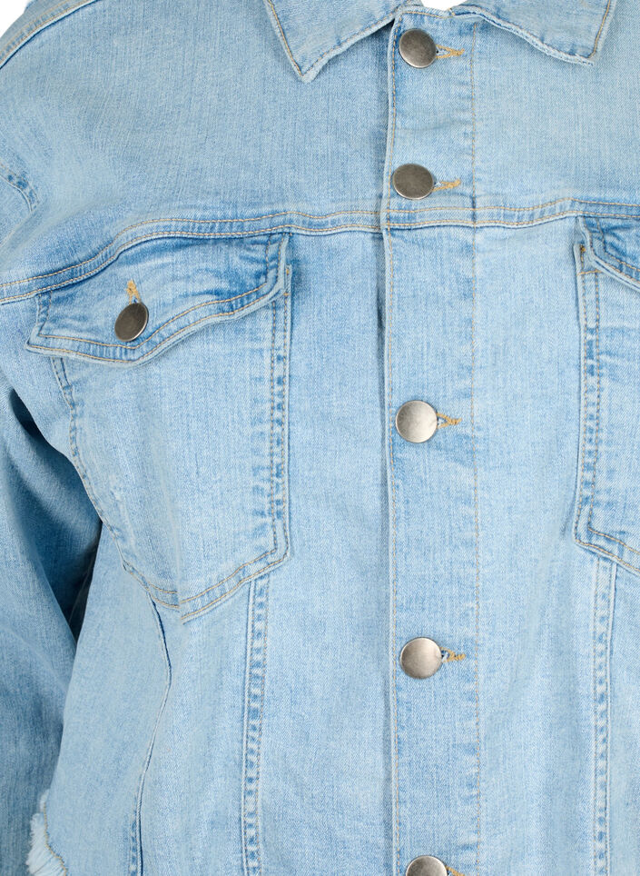 Kurze Denim-Jacke mit Details in Used-Optik, Light Blue Denim, Packshot image number 2