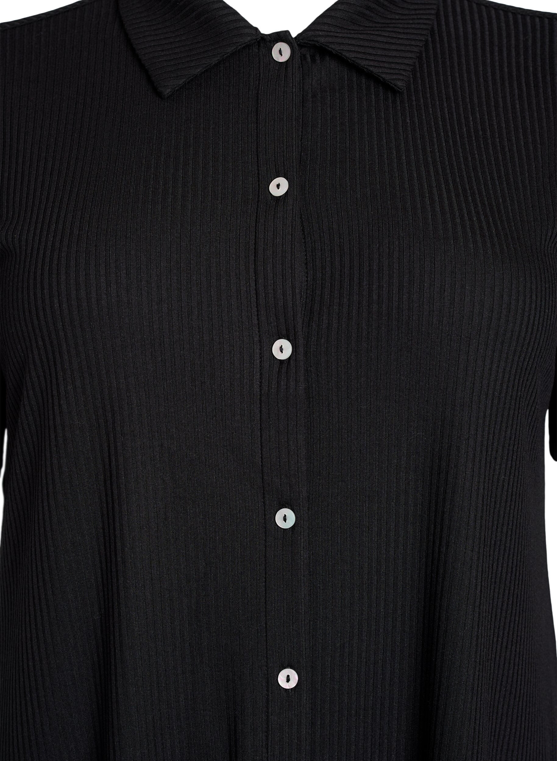 ZizziMaxikleid aus Jersey mit Kragen und kurzen &Auml;rmeln, Schwarz, Packshot image number 2